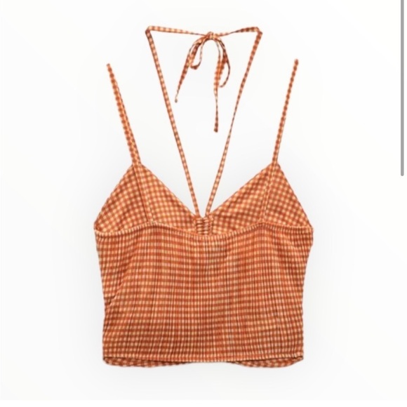 ZARA Women | Orange | GINGHAM CROPPED TOP NWT - Picture 4 of 5